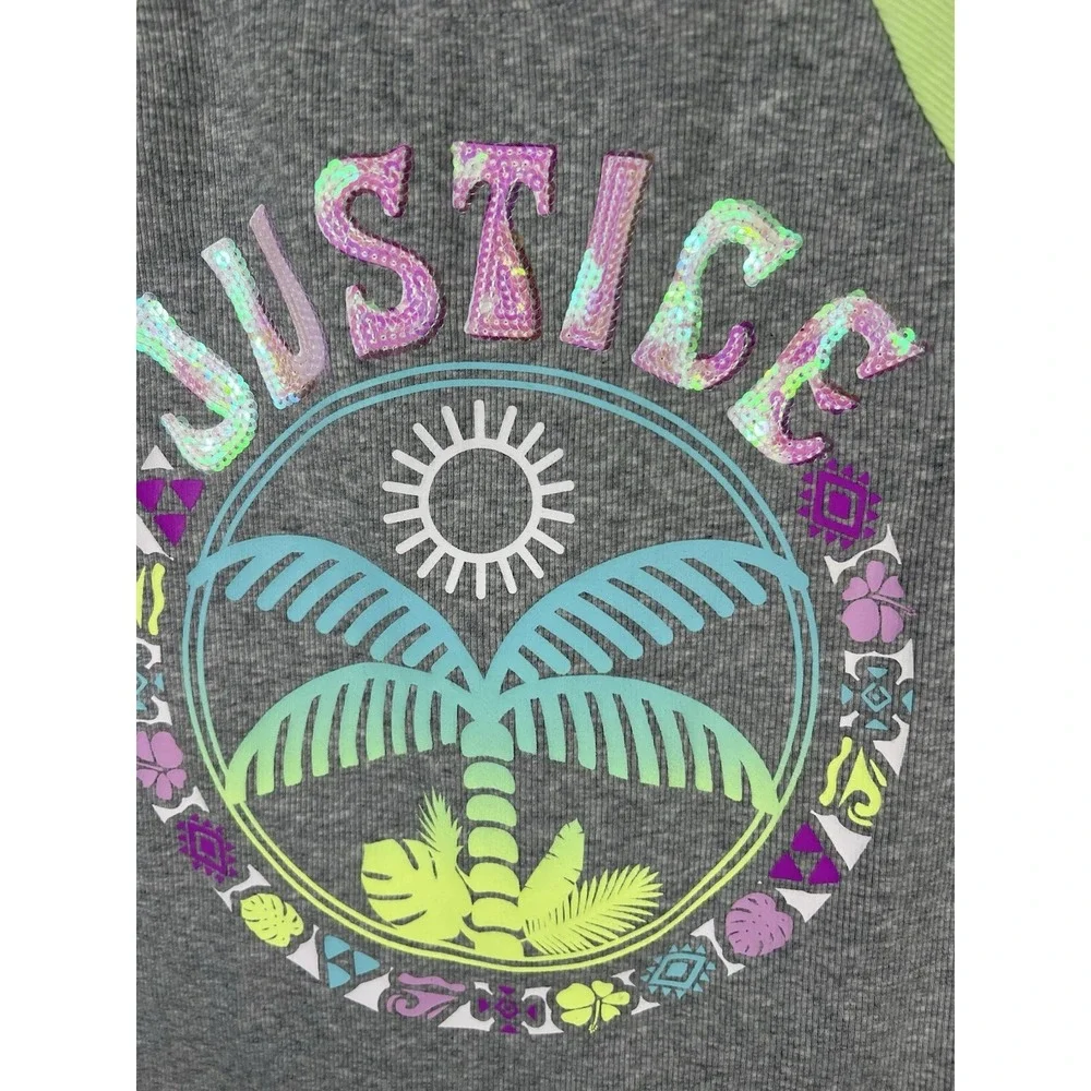 Justice Girls Sequin Short Sleeve Lime Green T-Shirt Color Block Logo M 10